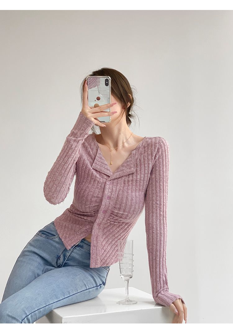 【outer】ラペルニットカーディガンF8419