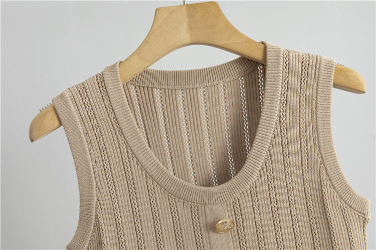 【set】長袖カーディガン＋タンクトップ+スカートニット3点セットF7951