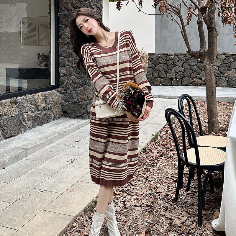 【dress】ゆったりストライプ柄ニットワンピースG23287