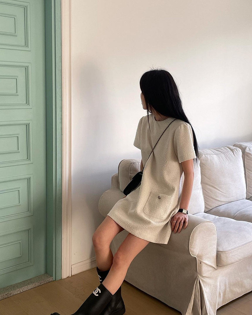 【dress】長袖ギャザーシャツワンピースF7907