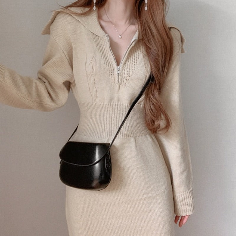 【dress】折り襟ニットワンピースG23165