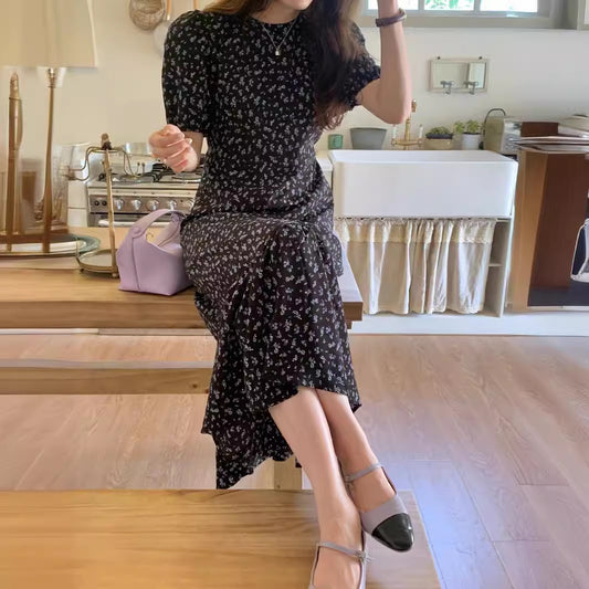 【dress】パフスリーブシフォンワンピースF7904