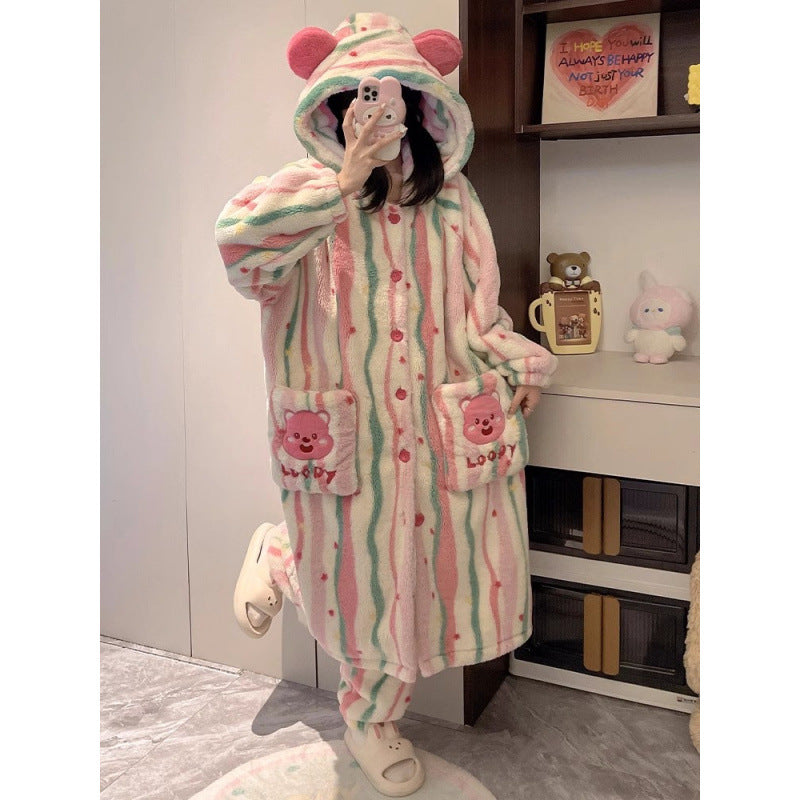 【ホーム・生活】秋冬裏起毛厚手上下セットルームウェアG24597