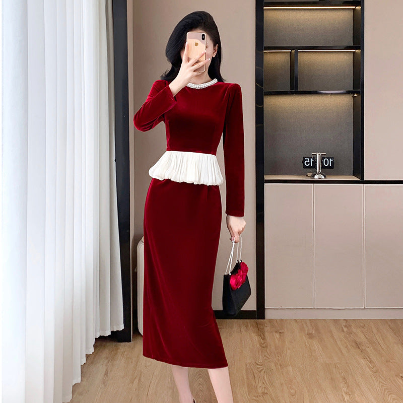 【dress】秋冬偽二つ切り替えワンピースG24555