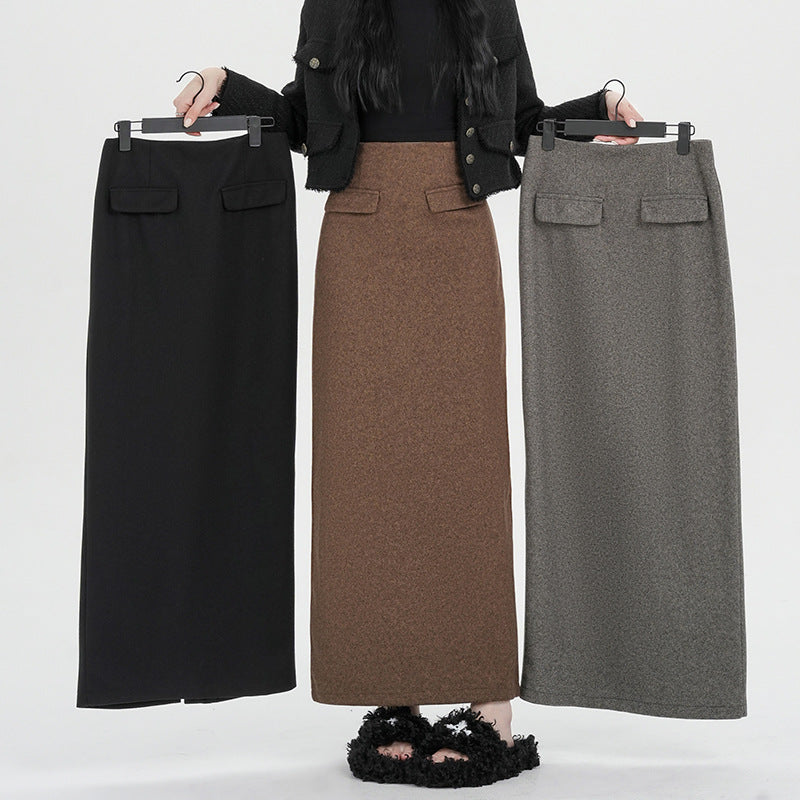 【bottoms】スリットラシャ生地スカートG24427