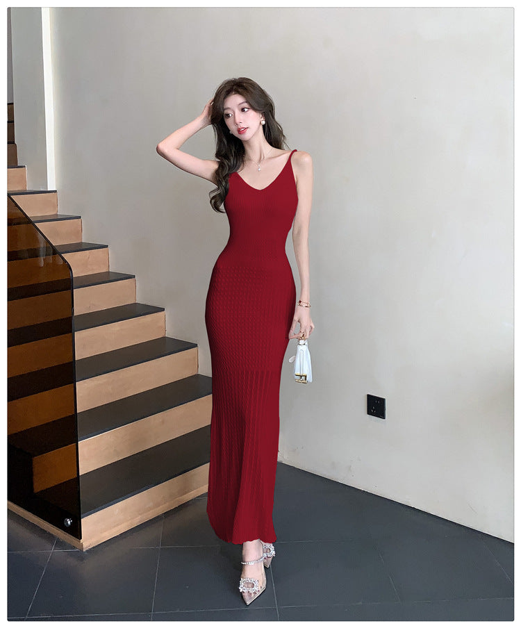 【dress】透かし彫りニットキャミワンピースG22593