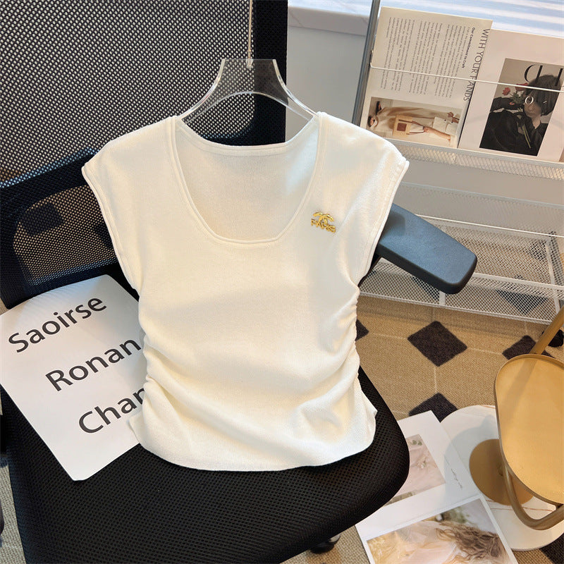 【tops】4色ノースリーブニットTシャツF7886