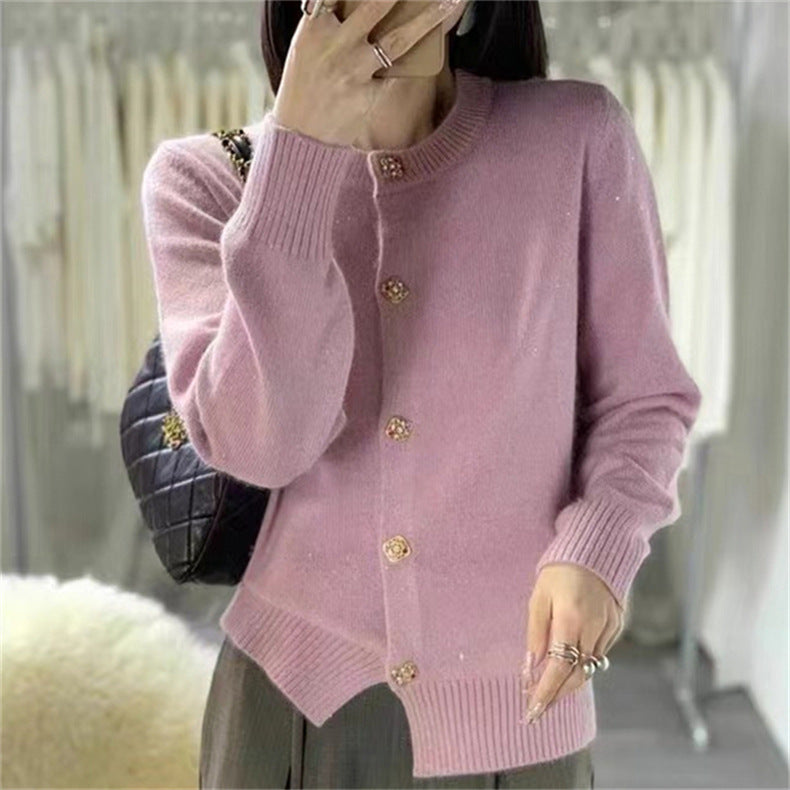 【outer】4色ラウンドネックニットカーディガンF8039