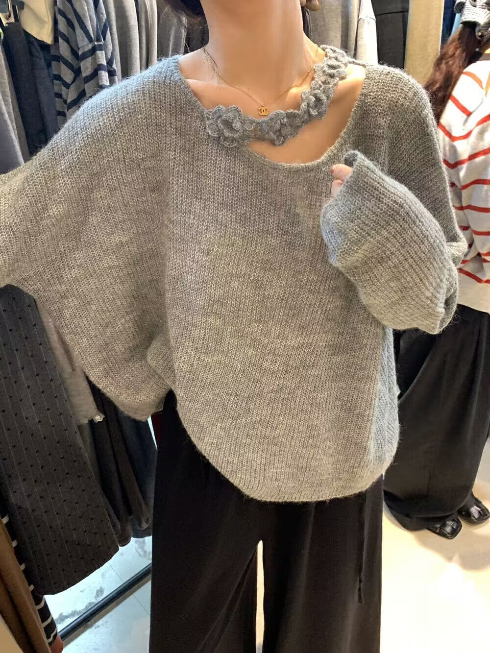 【tops】ゆったりオブリークネックニットG23838