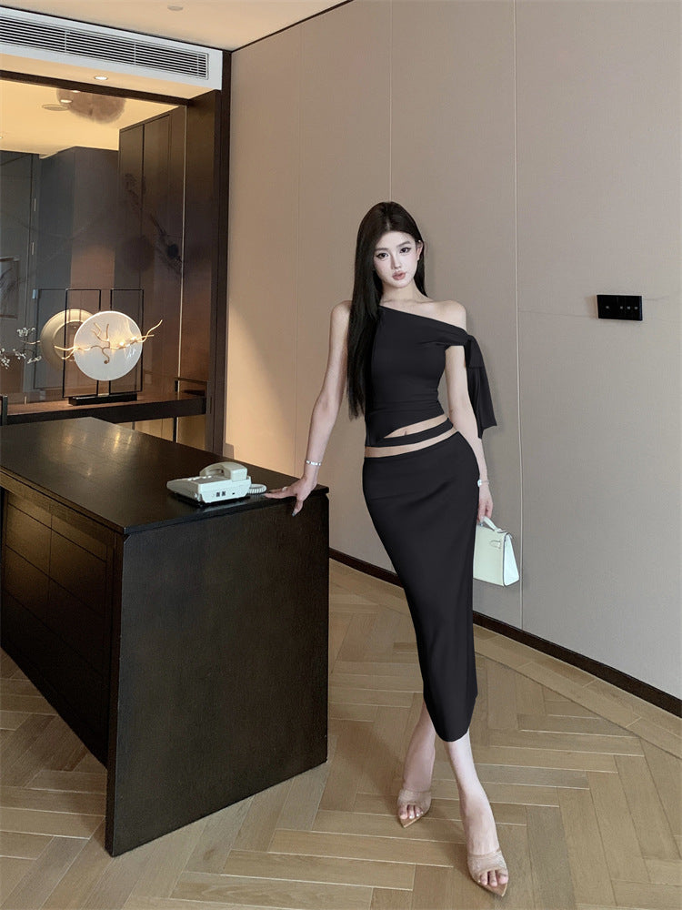 【set】オブリークネックトップス+スカート２点セットG22729