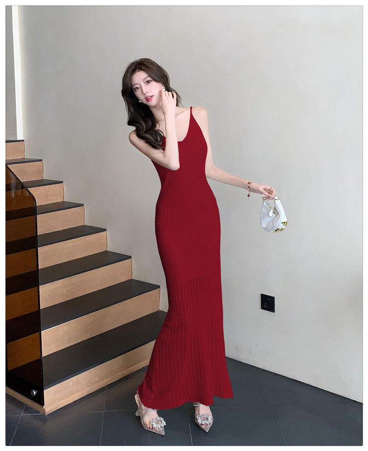 【dress】透かし彫りニットキャミワンピースG22593