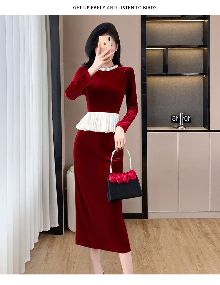 【dress】秋冬偽二つ切り替えワンピースG24555