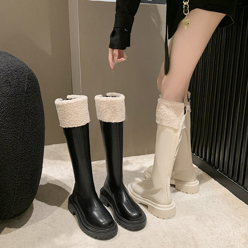 【shoes】2色選択可ラムズウール厚底ブーツG23703