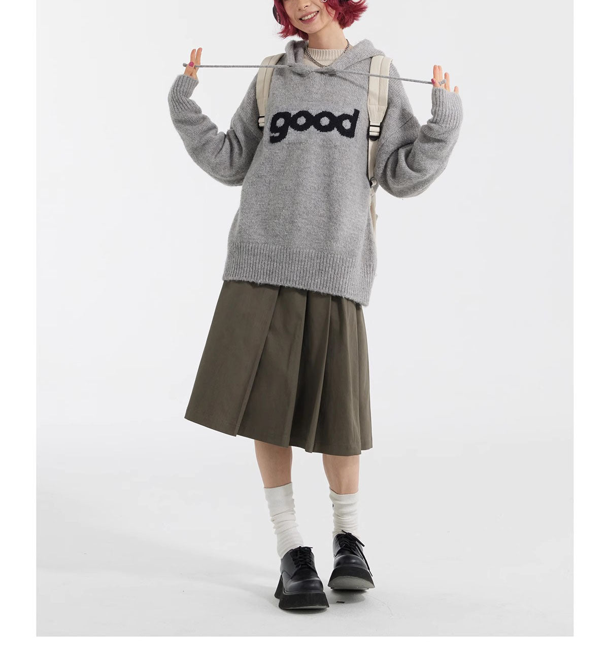 【tops】フード付き長袖ニットセーターF8216