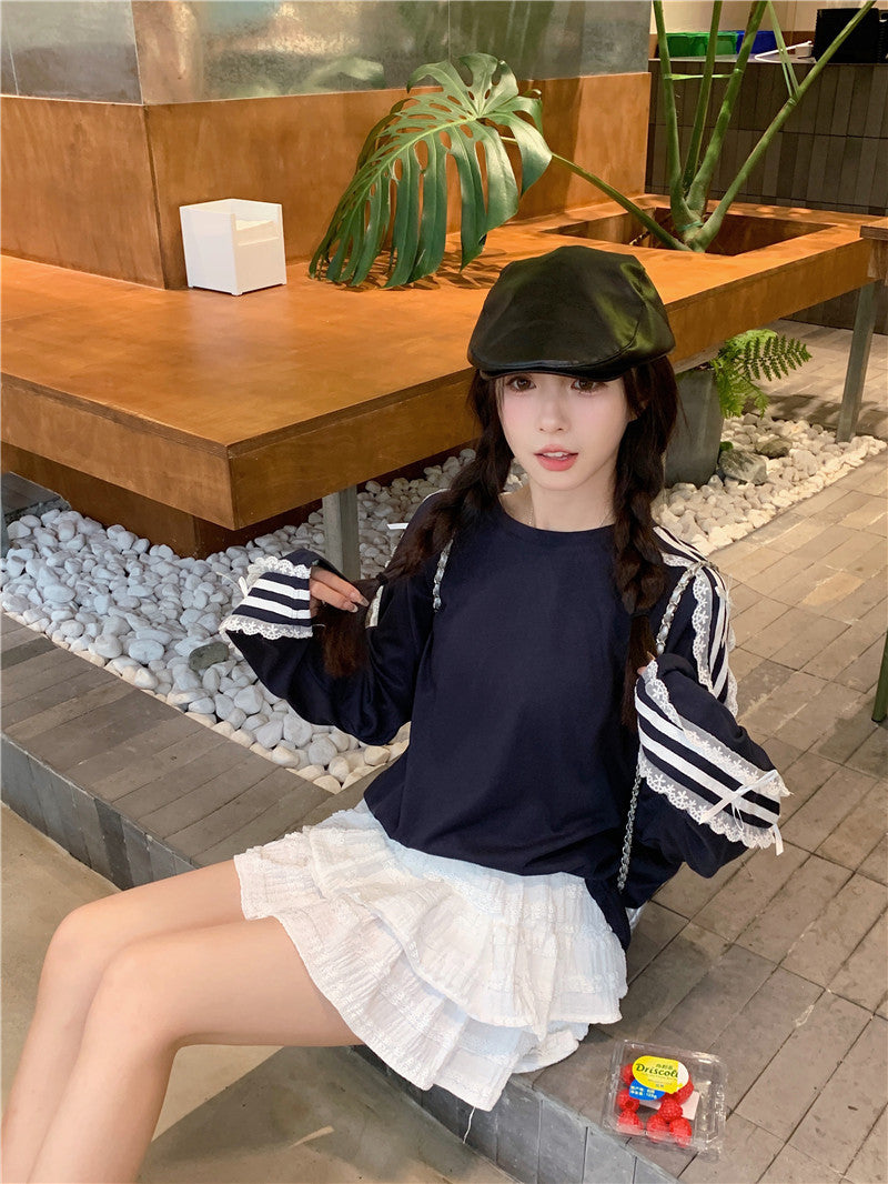 【tops】レースリボン長袖TシャツG23640