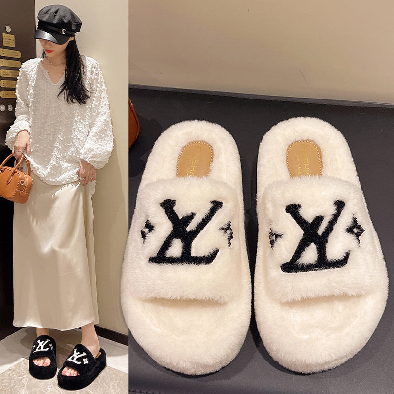 【shoes】3色英字柄厚底スリッパF8164