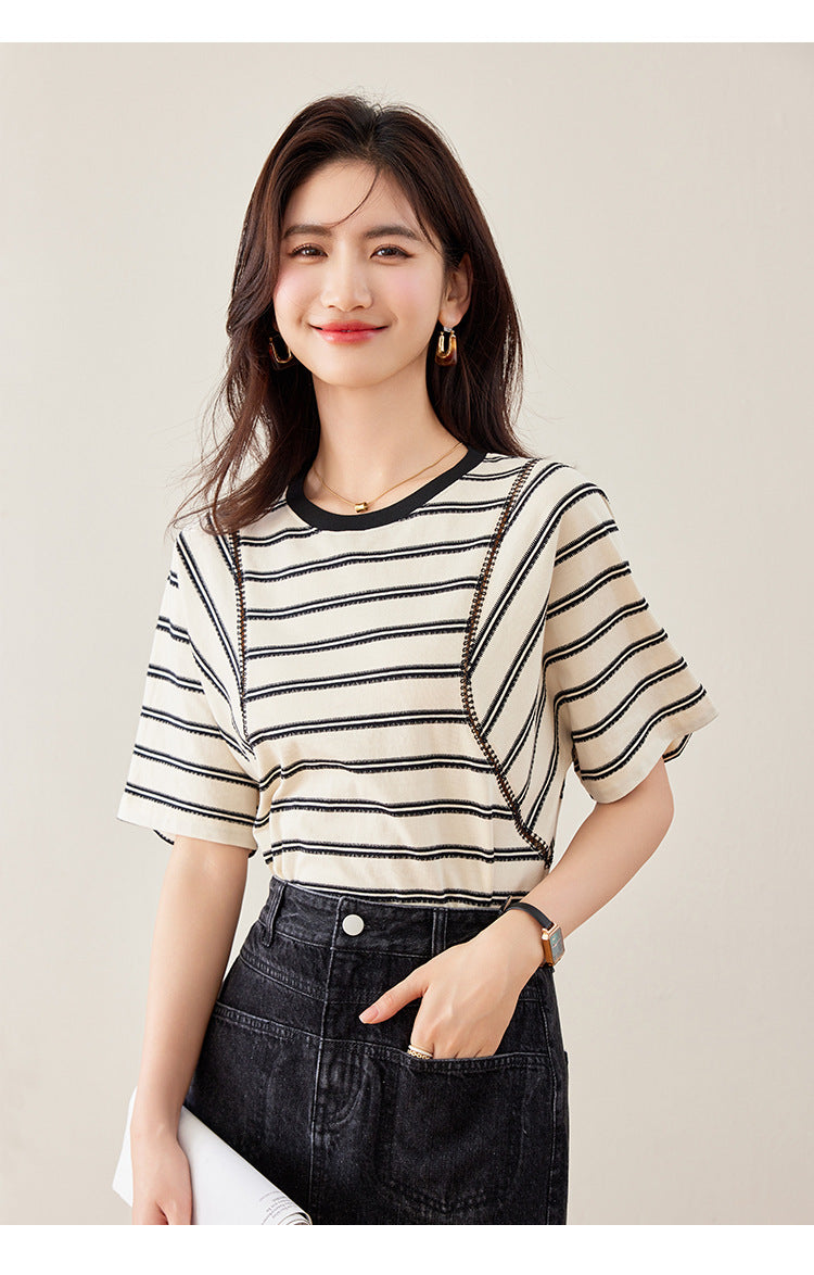 【tops】ストライプ柄半袖TシャツG21954