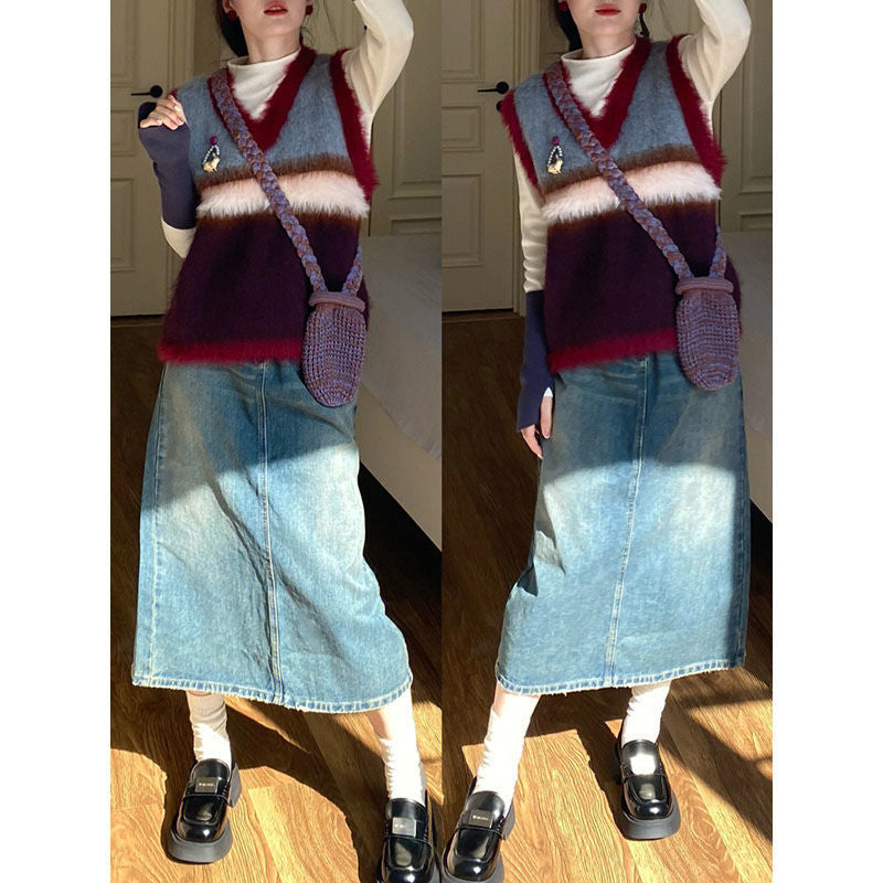 【tops】Vネック秋冬ニットチョッキG24078