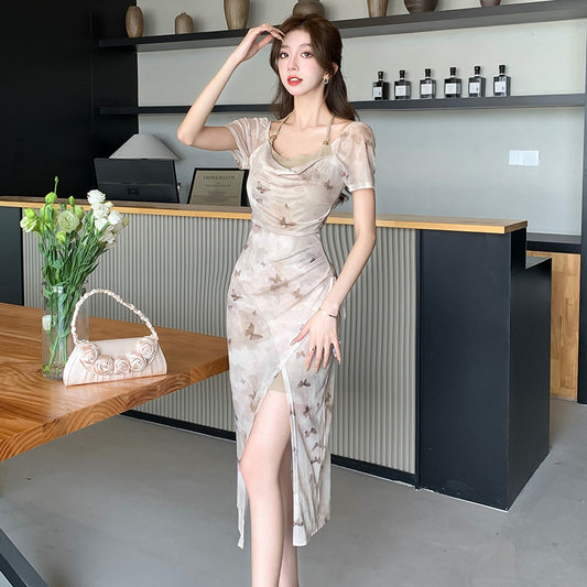 【dress】プリントスリットデートワンピースG21728