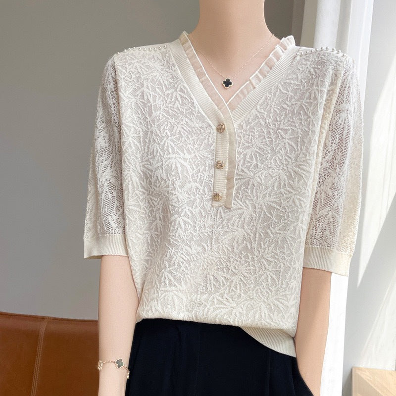 【tops】VネックニットTシャツG21941