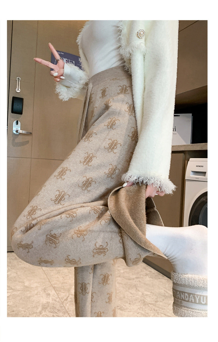 【bottoms】裏起毛ニットガウチョパンツG24497