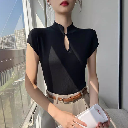 【tops】スタンドネックニットTシャツG21945