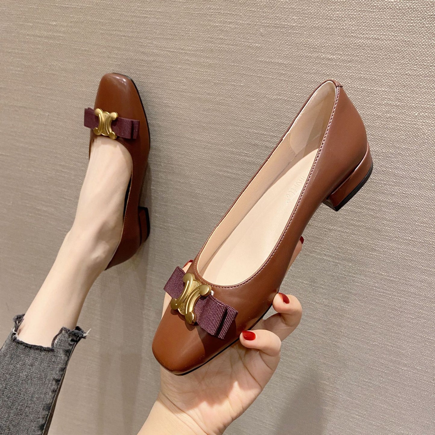 【shoes】スクエアトゥリボンパンプスG23646