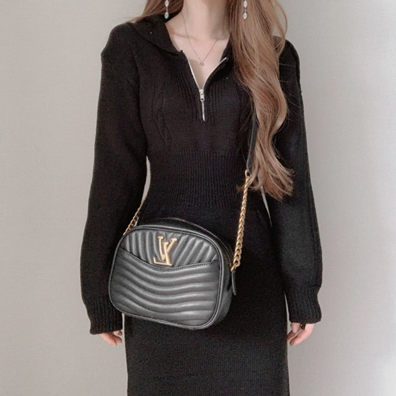 【dress】折り襟ニットワンピースG23165