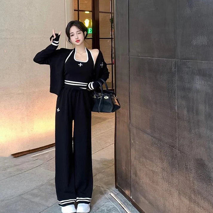 【set】カーディガン+ワイドパンツ+キャミソール 3点セットF8467