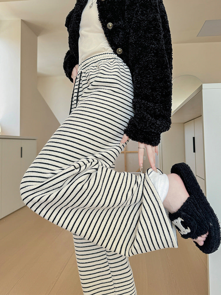 【bottoms】ボーダー柄ガウチョパンツF8398