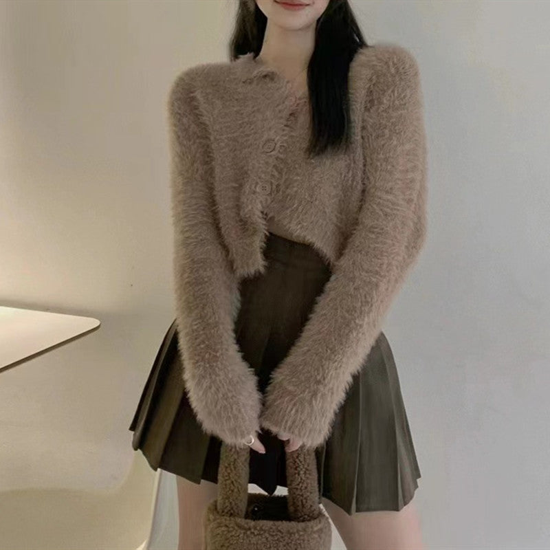 【outer】ふわふわ長袖ニットカーディガンF8350