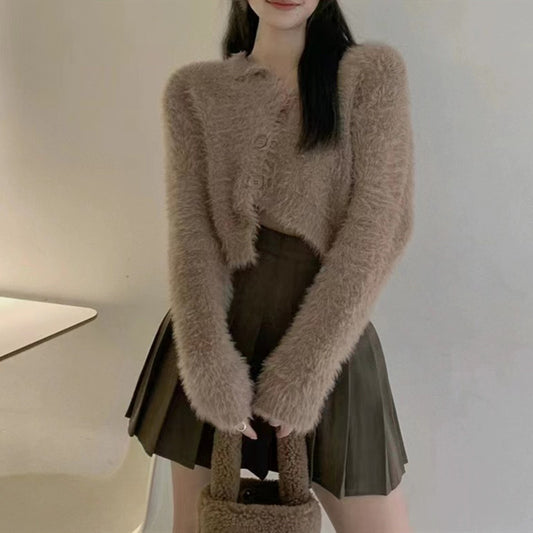 【outer】ふわふわ長袖ニットカーディガンF8350