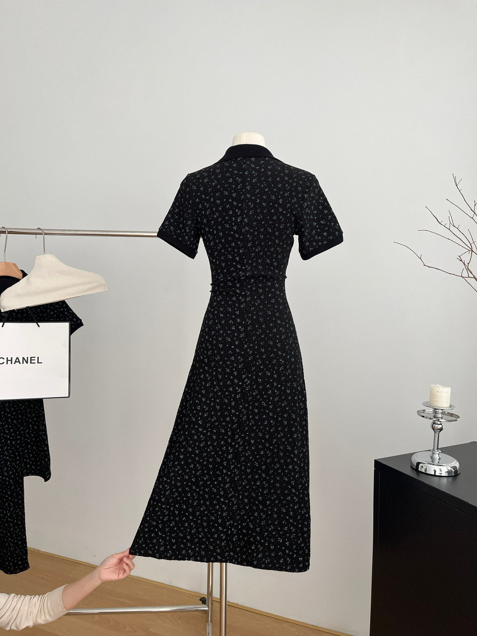 【dress】折り襟花柄ニットワンピースG21723