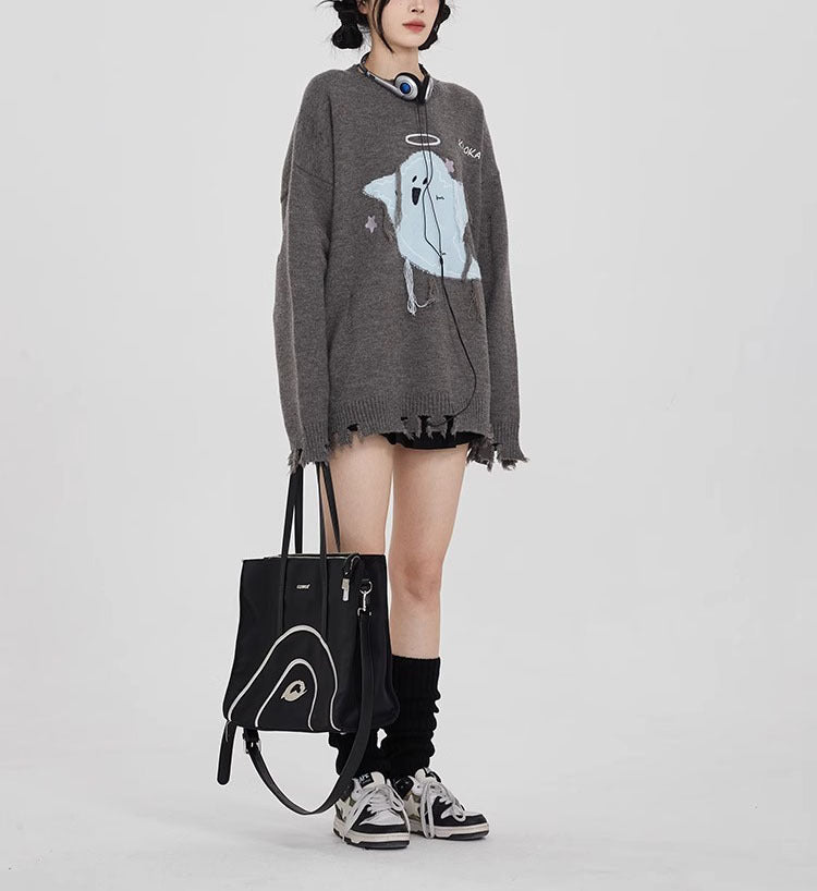 【Tops】2色ゆったり長袖セーターF8274