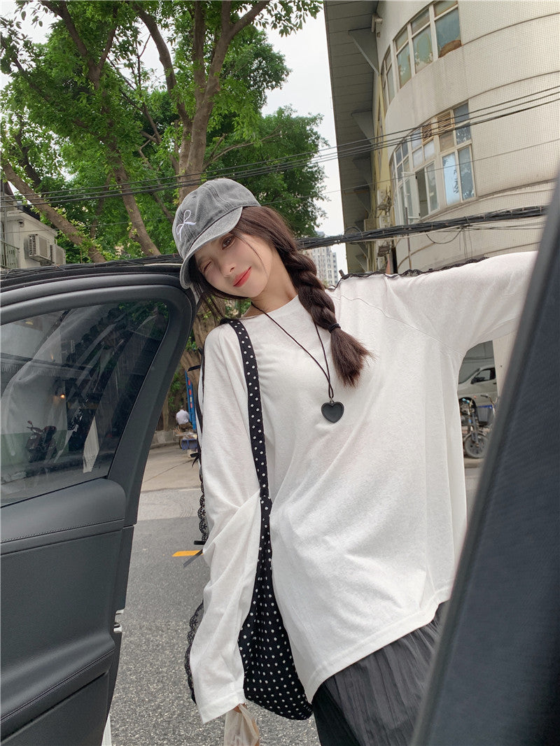 【tops】レースリボン長袖TシャツG23640