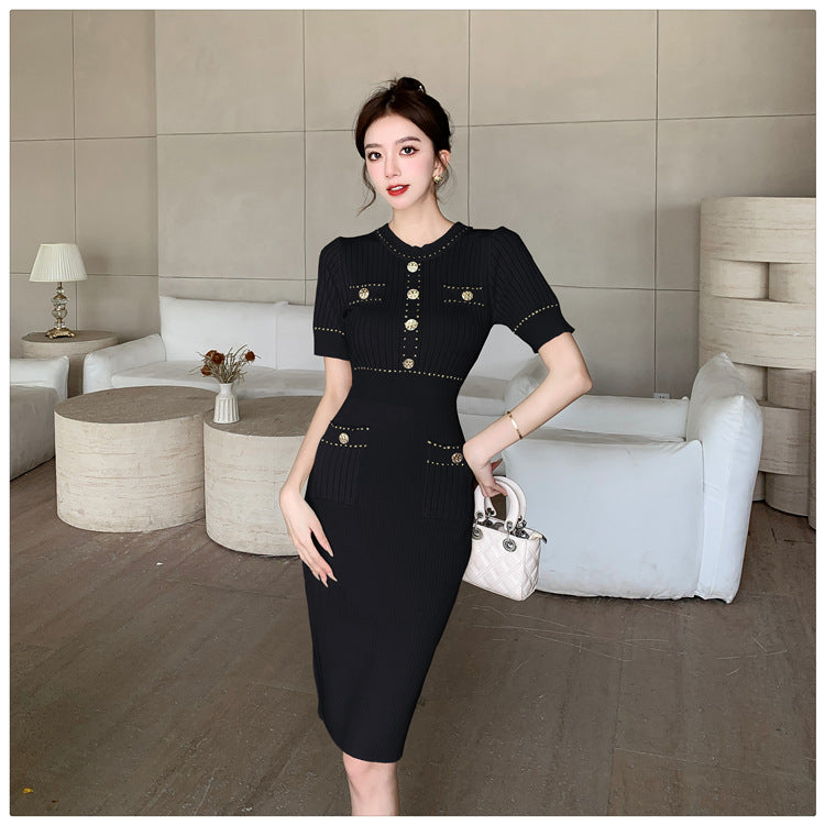 【dress】ラウンドネックニットワンピースG22102