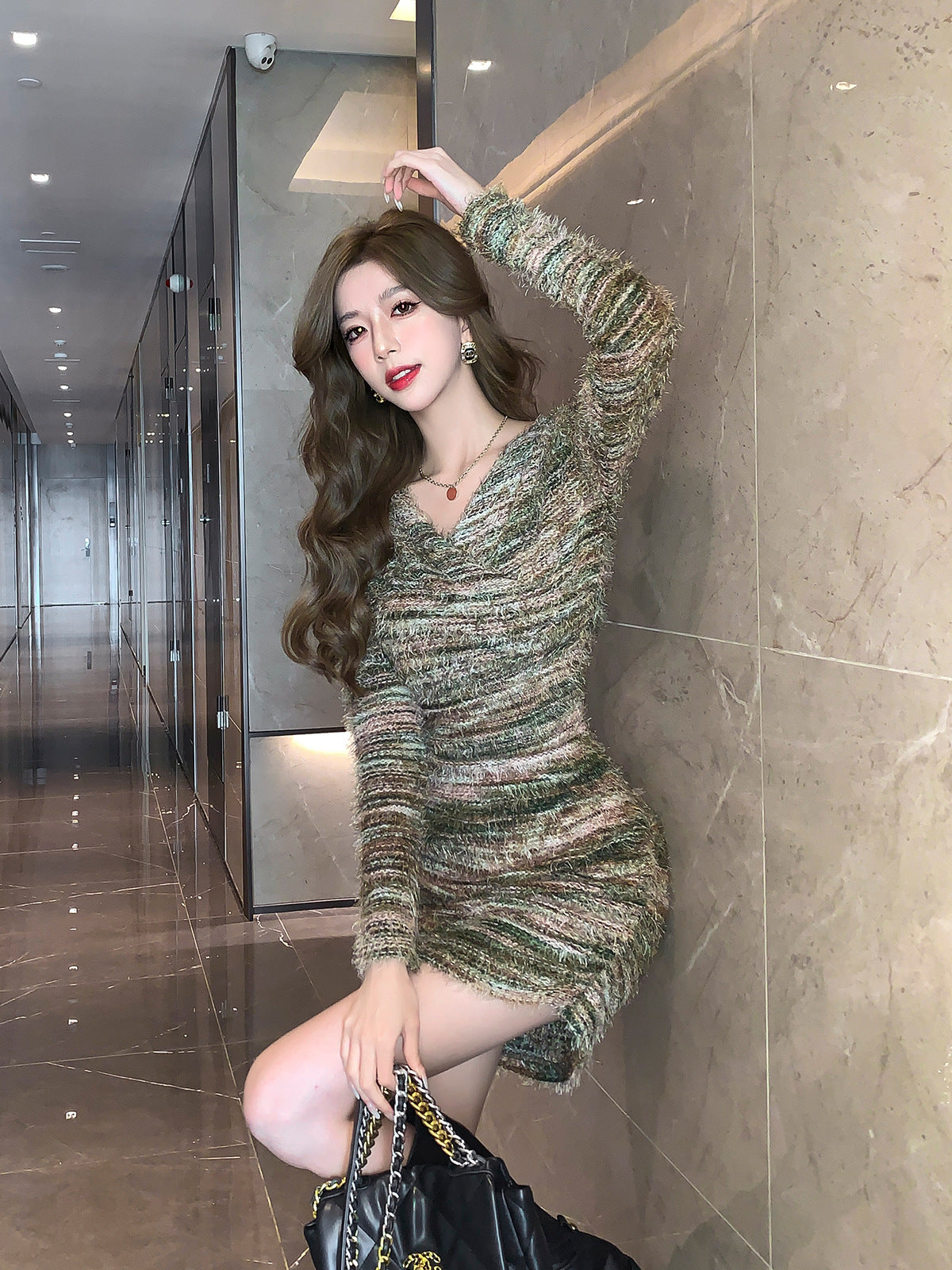 【dress】VネックタイトニットワンピースG24483