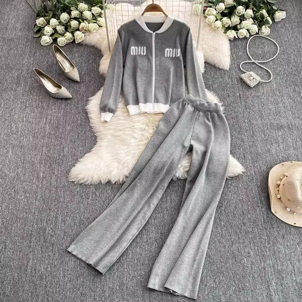 【set】ジップアップニット&ワイドパンツ  K0132