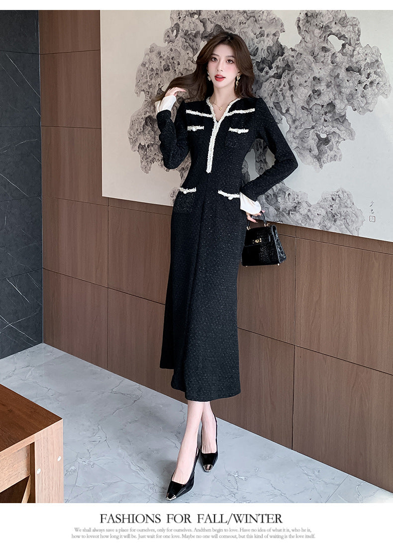 【dress】Vネック長袖マーメイドワンピースG24551