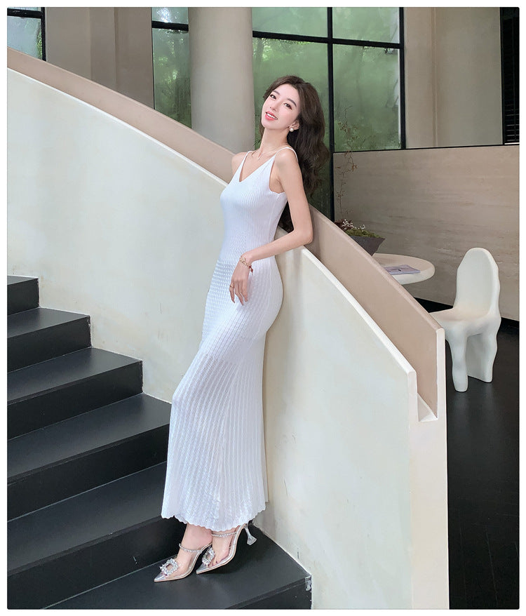 【dress】透かし彫りニットキャミワンピースG22593