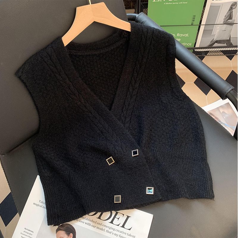 【tops】Vネック無地ニットチョッキG23236