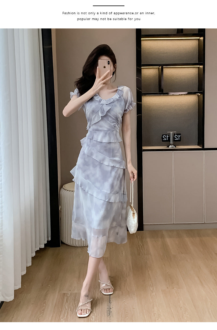 【dress】シフォンフリル花柄ワンピースG21727