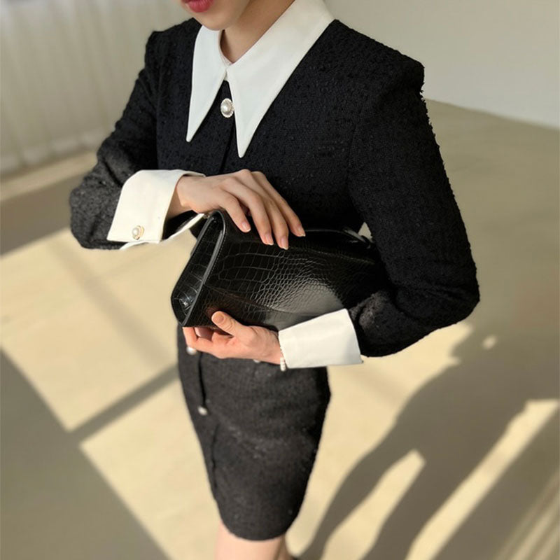 【dress】体型カバー長袖ニットワンピースG23865