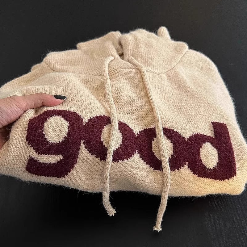 【tops】フード付き長袖ニットセーターF8216