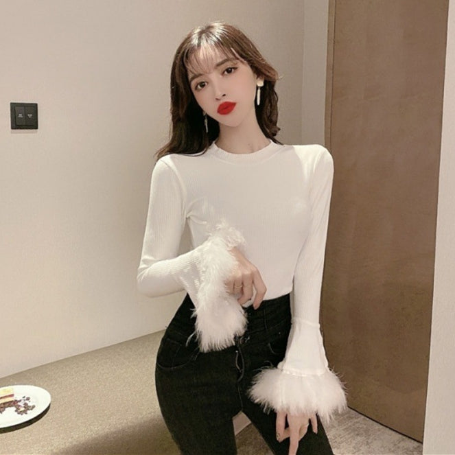 【tops】ファーフレアスリーブTシャツG23651