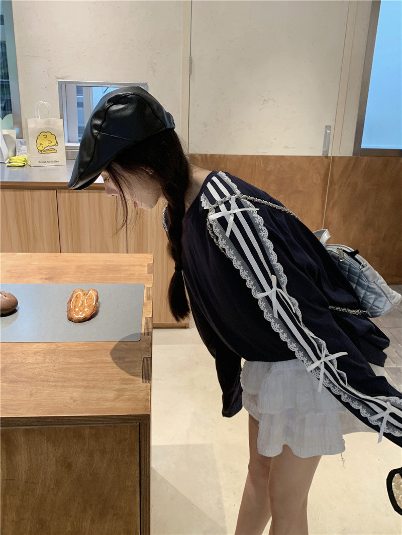 【tops】レースリボン長袖TシャツG23640