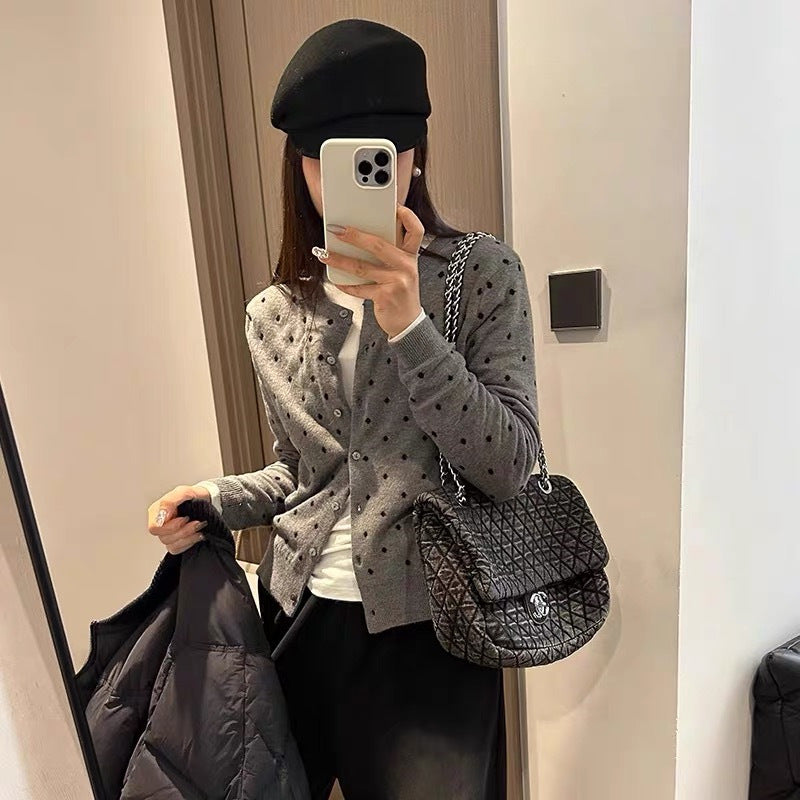 【outer】2色長袖ドット柄カーディガンF8245