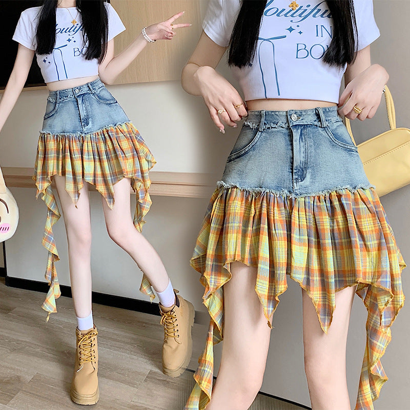 【bottoms】イレギュラー切り替えデニムスカートG22402