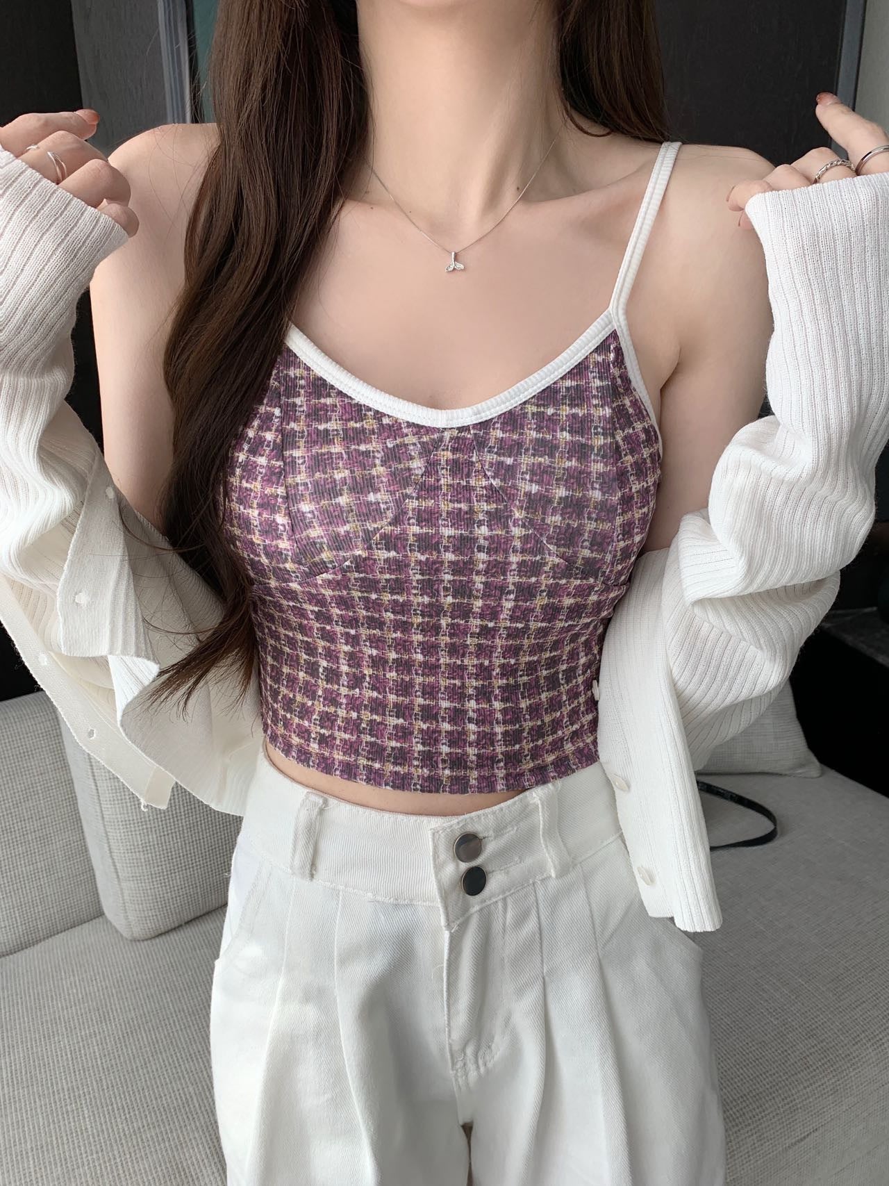 【tops】4色VネックタンクトップF7594