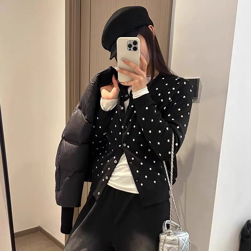 【outer】2色長袖ドット柄カーディガンF8245